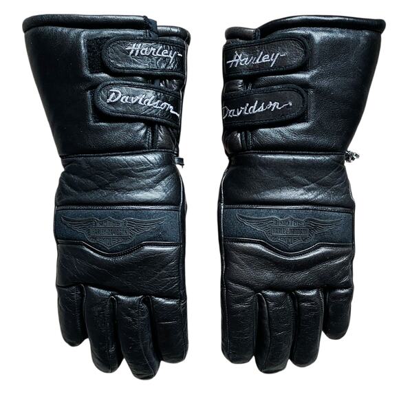 Harley Davidson Black Leather Thermal Motorcycle Gloves Thinsulate Men's Sz SM - Picture 1 of 6